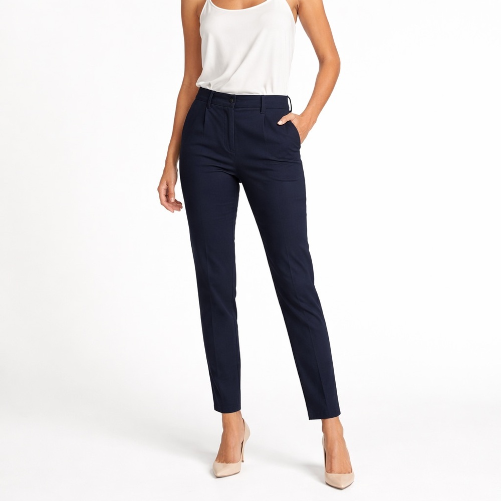 Trina Turk Navy Cotton Stretch Straight Leg Pants Size 10